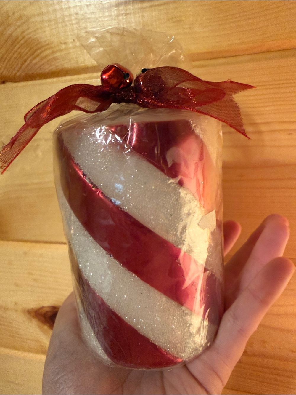 Festive Red & White Glitter Spiral Holiday Candle